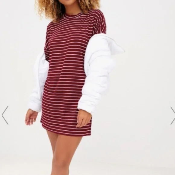 PrettyLittleThing | Dresses | Nwot Pretty Little Thing Burgundy Striped  Oversized Tshirt Dress Size 2 | Poshmark